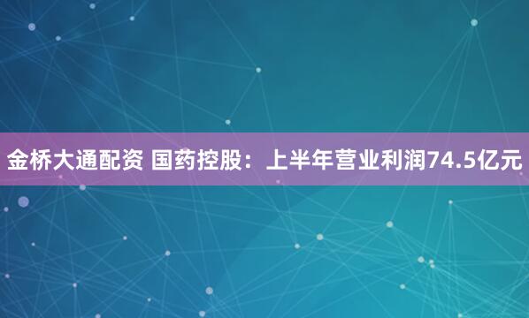 金桥大通配资 国药控股：上半年营业利润74.5亿元